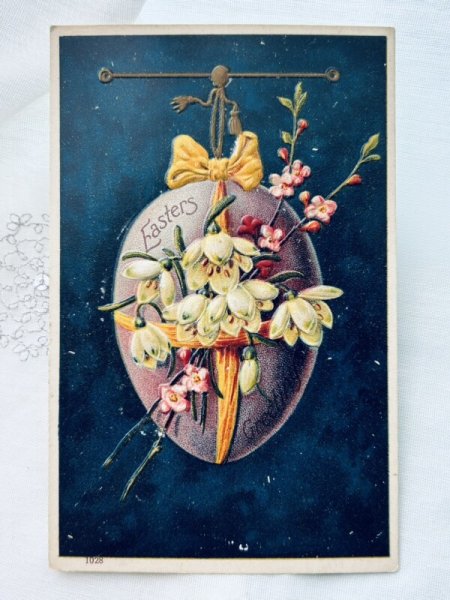 画像1: Postcard　アンティークポストカード　イースター　卵とお花　スノードロップ　（未使用） (1)