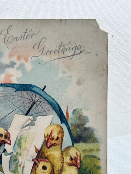 画像2: Postcard アンティークポストカード イースター ヒヨコと絵本 傘 (2)