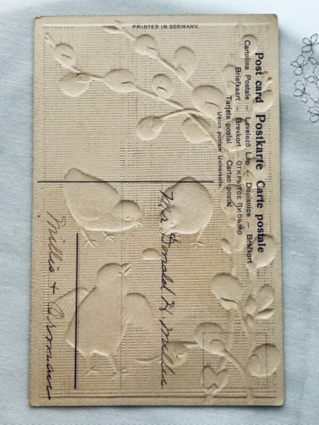画像2: Postcard　アンティークポストカード　イースター　ヒヨコとネコヤナギ　てんとう虫 (2)