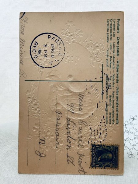 画像3: Postcard アンティークポストカード イースター ヒヨコとニワトリ 卵 忘れな草のお花 (3)