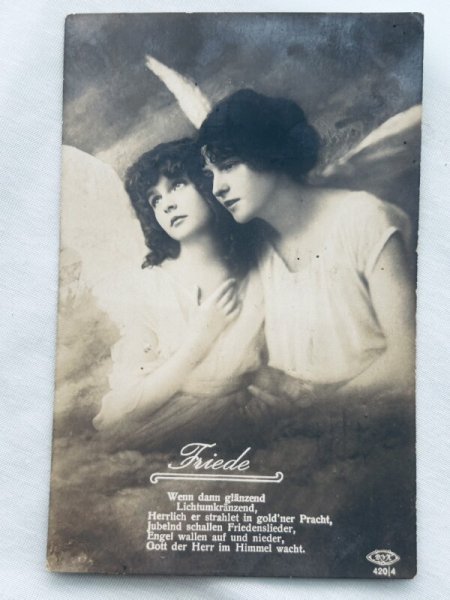 画像1: Postcard    アンティークポストカード　天使の女の子たち　写真 (1)