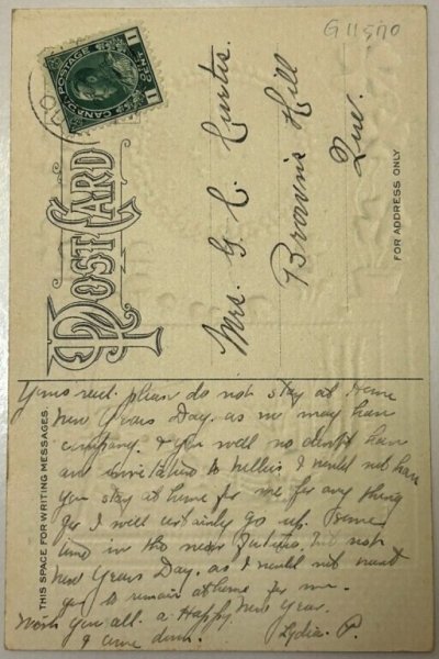 画像2: Postcard アンティークポストカード キノコ 四つ葉 新年祝い New Year 時計 (2)