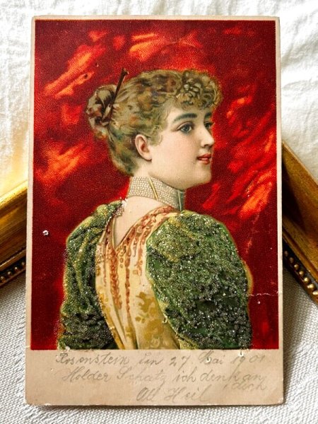 画像2: Postcard　アンティークポストカード  女性　ドイツ1901年 (2)
