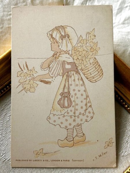 画像2: Postcard アンティークポストカード お花売りの女の子 スイセン H.T.Miller (未使用) (2)