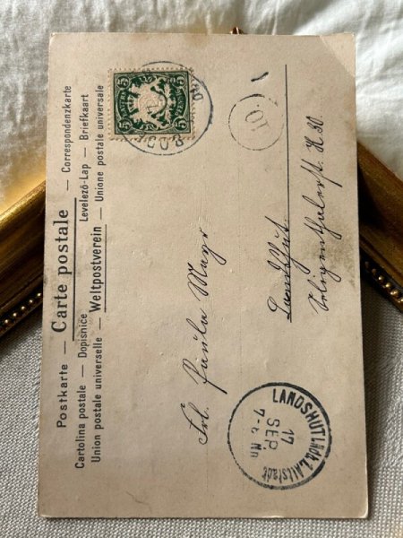 画像5: Postcard　アンティークポストカード  スミレのお花と女の子　ドイツ1901年 (5)