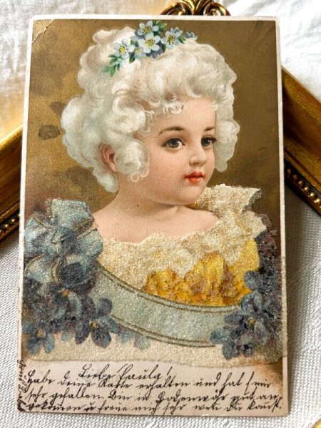 画像2: Postcard　アンティークポストカード  スミレのお花と女の子　ドイツ1901年 (2)