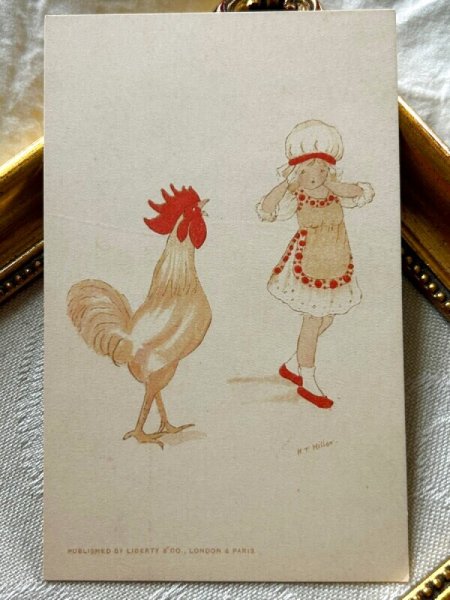 画像2: Postcard　アンティークポストカード　ニワトリと女の子　　H.T.Miller （未使用） (2)