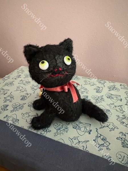 画像4: 【ご予約注文】Snowdrop ハンドメイド　アンティーク風ぬいぐるみ　黒猫　（11m） (4)
