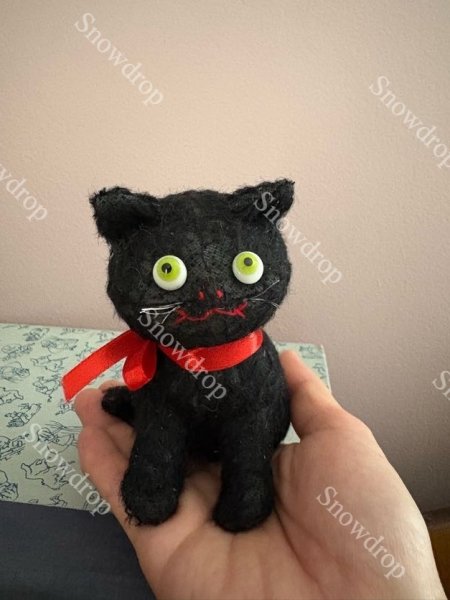 画像4: 【ご予約注文】Snowdrop ハンドメイド　アンティーク風ぬいぐるみ　黒猫　（11cm） (4)