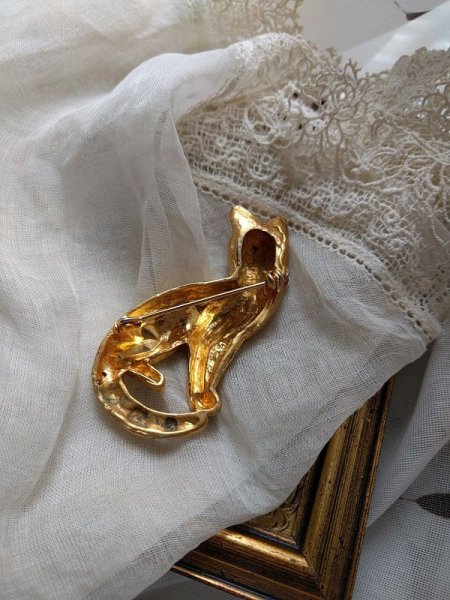 画像4: Vintage Brooch 猫のブローチ グリーンアイ (4)
