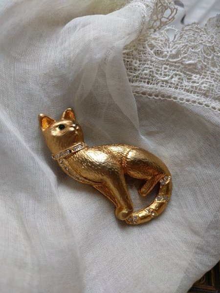 画像3: Vintage Brooch 猫のブローチ グリーンアイ (3)