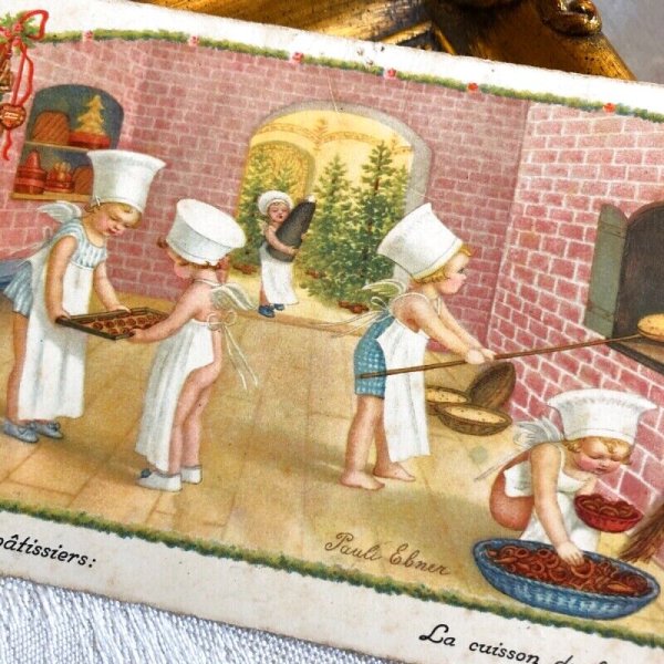 画像1: Postcard  クリスマス 　天使のパティシエさん　焼菓子職人　Pauli Ebner  (1)