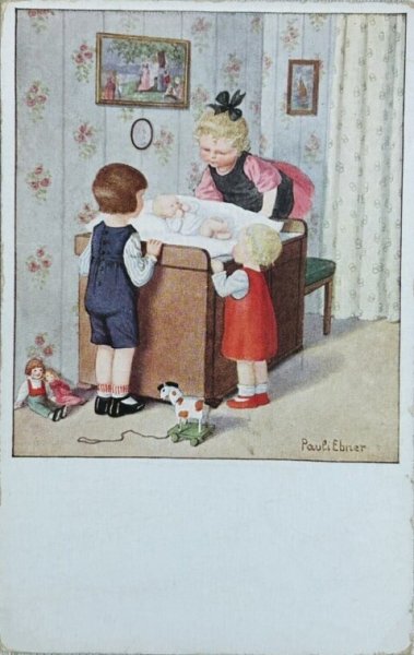 画像1: Postcard　アンティークポストカード　赤ちゃんと子どもたち　Pauli Ebner　（未使用） (1)