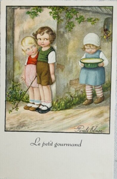 画像1: Postcard　アンティークポストカード　女の子を待ち構えるいたずらな男の子　Pauli Ebner　（未使用） (1)
