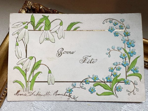 画像2: Postcard　アンティークポストカード　スノードロップと忘れな草のお花　フランス1905年 (2)