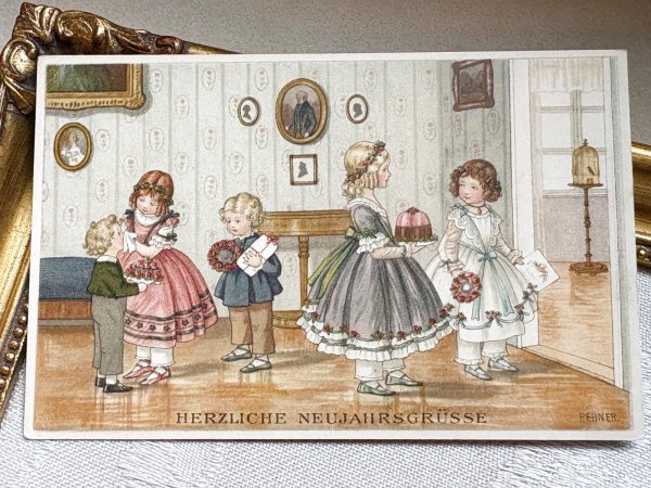 画像2: Postcard　アンティークポストカード　パーティに招かれた子どもたち　Pauli Ebner　（未使用） (2)