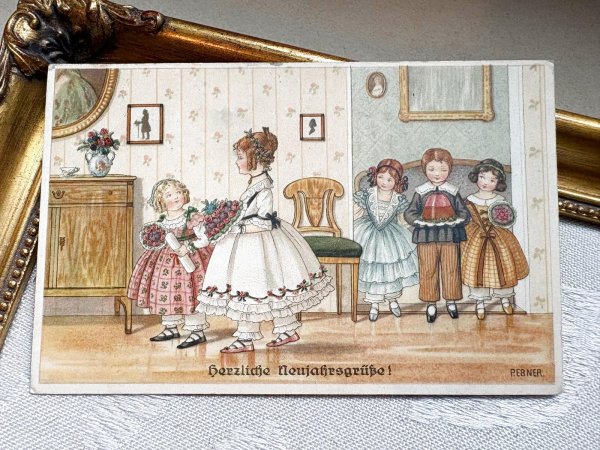 画像2: Postcard　アンティークポストカード　パーティに招かれた子どもたち　Pauli Ebner　オーストリア1920年 (2)