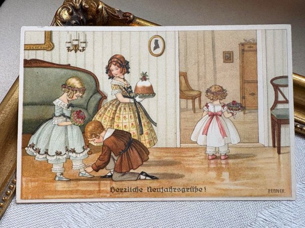 画像2: Postcard　アンティークポストカード　パーティに招かれた子どもたち　Pauli Ebner　（未使用） (2)