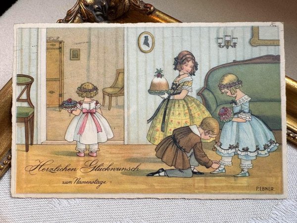 画像2: Postcard　アンティークポストカード　パーティに招かれた子どもたち　Pauli Ebner　ドイツ (2)