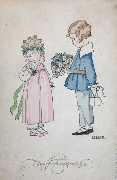 画像1: Postcard　アンティークポストカード　お花のプレゼント　Pauli Ebner　 (1)