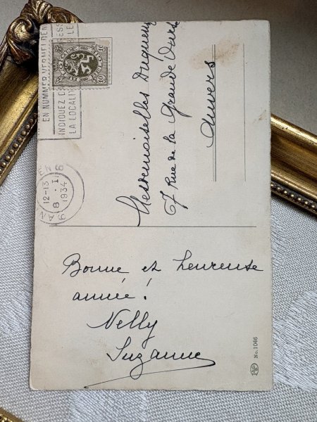 画像4: Postcard　アンティークポストカード　蝶々を見つめるお花摘みの女の子たち　テディベア　Pauli Ebner　ベルギー1934年 (4)