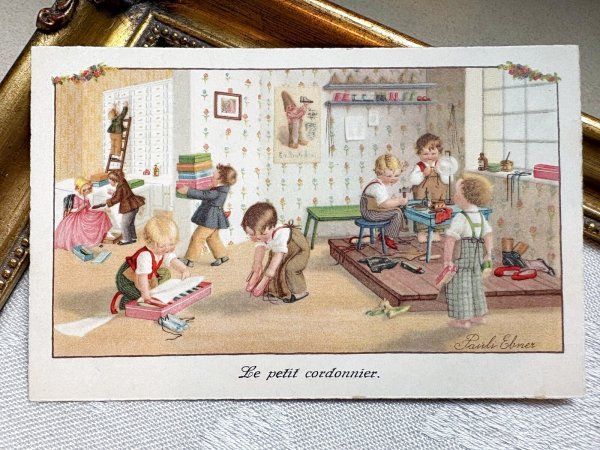 画像2: Postcard　アンティークポストカード　靴屋さん　小さな靴職人　Pauli Ebner　1941年 (2)