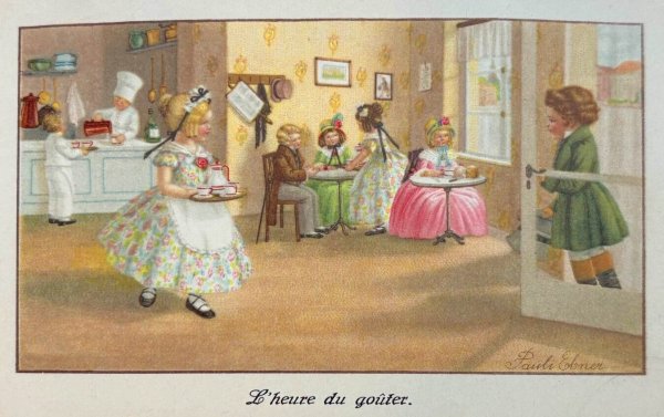 画像1: Postcard　アンティークポストカード　お菓子の時間　ティータイム　カフェ　Pauli Ebner　（未使用） (1)