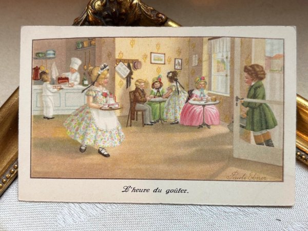画像2: Postcard　アンティークポストカード　お菓子の時間　ティータイム　カフェ　Pauli Ebner　（未使用） (2)