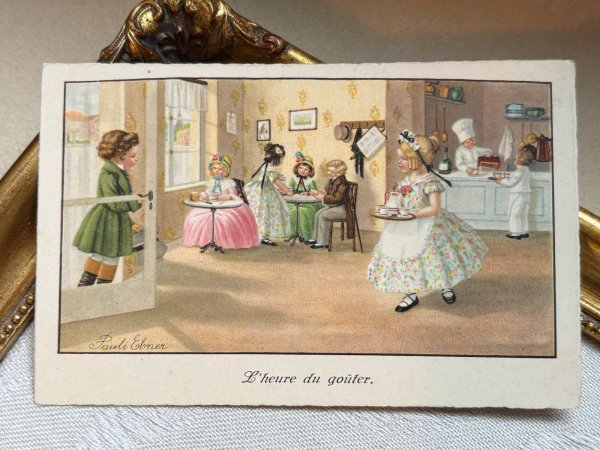 画像2: Postcard　アンティークポストカード　お菓子の時間　ティータイム　カフェ　Pauli Ebner　1939年 (2)