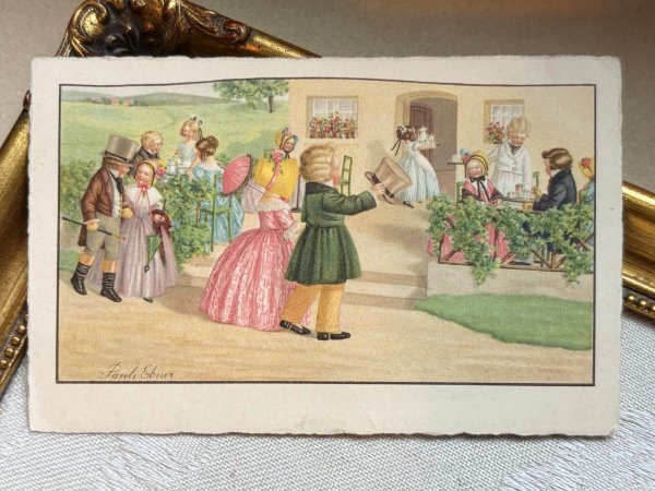 画像2: Postcard　アンティークポストカード　ガーデンパーティ　ティータイム　　Pauli Ebner　オランダ1937年 (2)