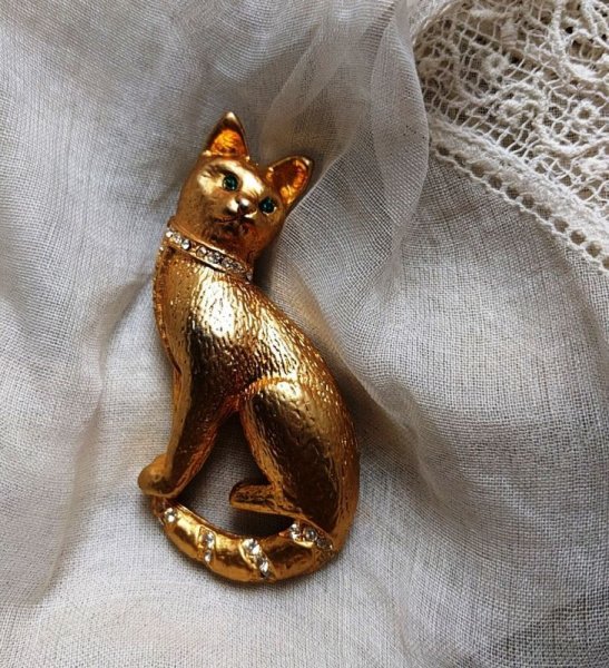 画像2: Vintage Brooch 猫のブローチ グリーンアイ (2)
