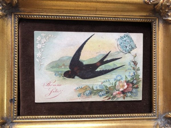 画像3: Postcard　薔薇と忘れな草のお花とツバメ　フランス1906年 (3)