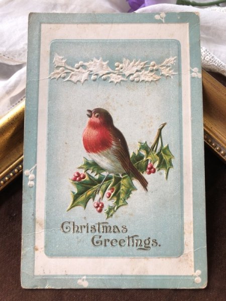 画像2: ▼SALE 500▼ Postcard  クリスマス 小鳥 1911年 (2)