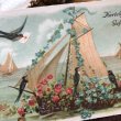 画像1: Postcard　お花の船と手紙を運ぶツバメ　オランダ1930年　 (1)