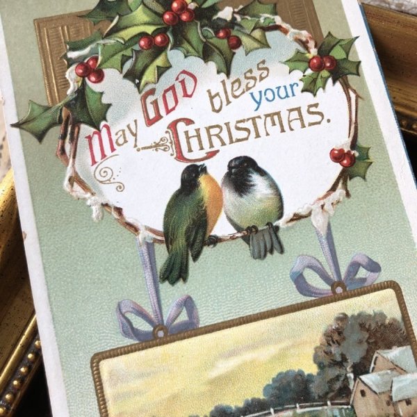 画像1: Postcard　クリスマス　小鳥とホーリーと風景　 (1)
