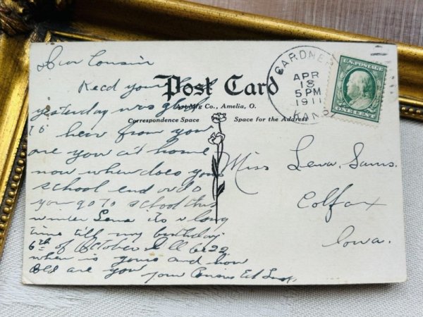 画像4: Postcard アンティークポストカード イースター  生まれたてのヒヨコ 卵 ベルベッド アメリカ1911年 (4)