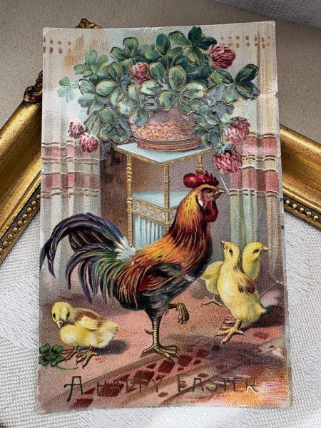画像2: Postcard　アンティークポストカード　イースター 　ニワトリとヒヨコ　アカツメクサ　四つ葉　（未使用） (2)