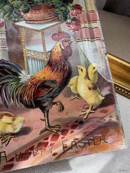 画像3: Postcard　アンティークポストカード　イースター 　ニワトリとヒヨコ　アカツメクサ　四つ葉　（未使用） (3)
