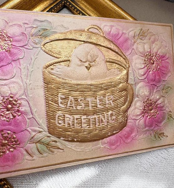 画像2: Postcard　アンティークポストカード　イースター 　バスケットの中のヒヨコ　 (2)