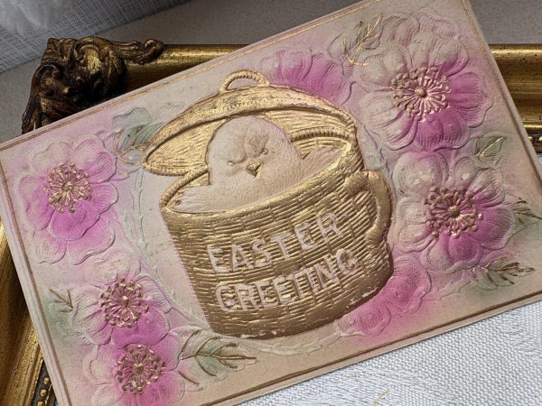 画像3: Postcard　アンティークポストカード　イースター 　バスケットの中のヒヨコ　 (3)