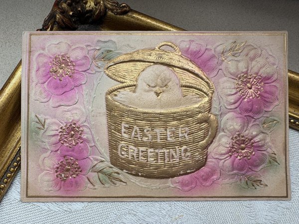 画像4: Postcard　アンティークポストカード　イースター 　バスケットの中のヒヨコ　 (4)