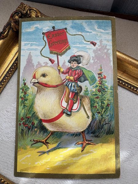 画像2: Postcard　アンティークポストカード　イースター 　ヒヨコに乗る騎士　 (2)