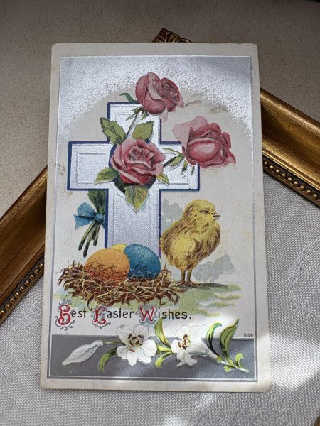 画像2: Postcard　アンティークポストカード　イースター 　ヒヨコと薔薇のお花 (2)