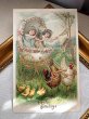 画像2: Postcard　アンティークポストカード　イースター 　ニワトリ車に乗る女の子たち　ヒヨコ (2)