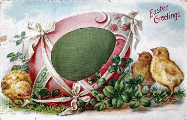 画像1: Postcard　アンティークポストカード　イースター 　シルク　ヒヨコと大きな卵 (1)