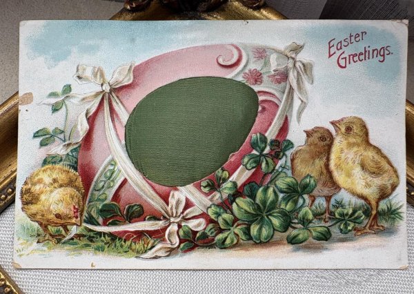 画像2: Postcard　アンティークポストカード　イースター 　シルク　ヒヨコと大きな卵 (2)