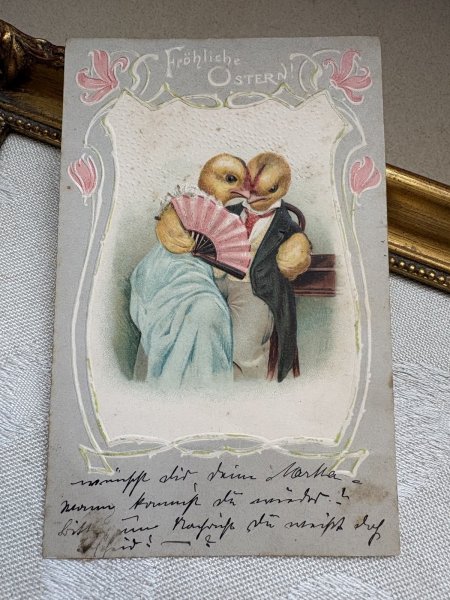 画像2: Postcard　アンティークポストカード　イースター　恋する若鶏たち　ドイツ1908年 (2)