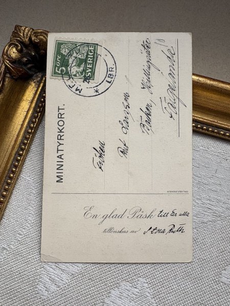 画像3: Postcard　アンティークポストカード　（ミニサイズ）　イースター　ラッパ水仙のお花と女の子とヒヨコ　卵　Aina Stenberg スウェーデン (3)