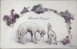 画像1: Postcard 　アンティークポストカード   イースター　羊とスミレのお花　Erwin Granner 　オーストリア1920年 (1)