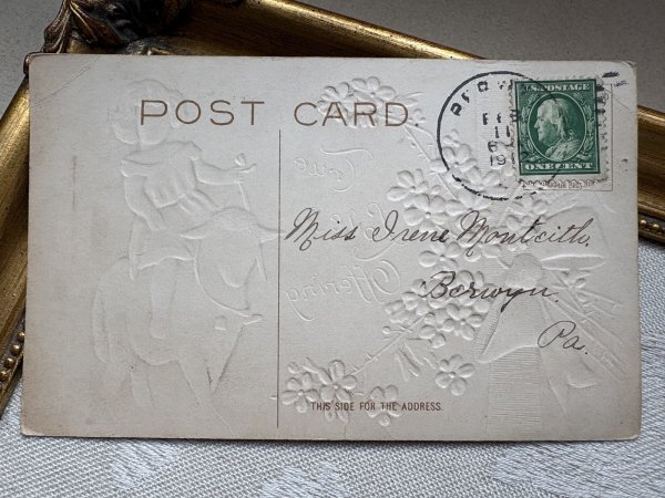 画像4: Postcard 　アンティークポストカード   バレンタイン　羊と女の子　アメリカ1912年 (4)